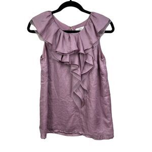 Ann Taylor Loft Women Blouse Top Ruffle Neck Lined Back Zip Lavender Lilac Sz S*